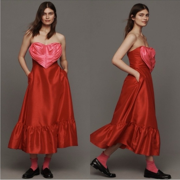 NWT! Anthropologie Pink/Red Hutch Strapless Heart Maxi Dress - US 10 ⚽️ - Picture 6 of 16